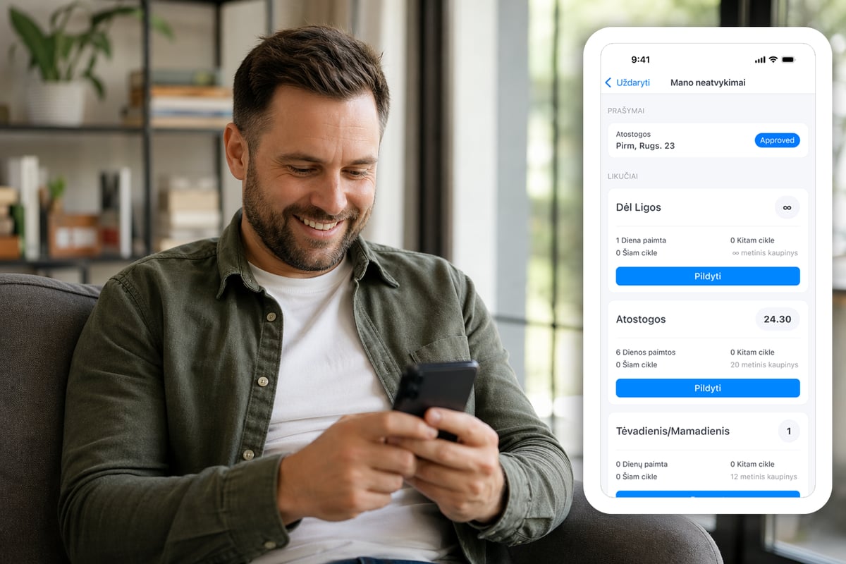 Atostogų prašymų ir neatvykimų valdymas be Excel – atostogos, ligos, likučiai, tvirtinimai ir planavimo integracijos