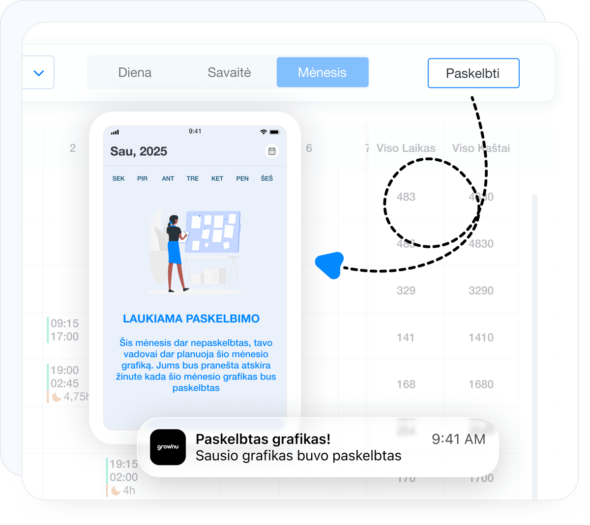 Darbo grafiko paskelbimas darbuotojams