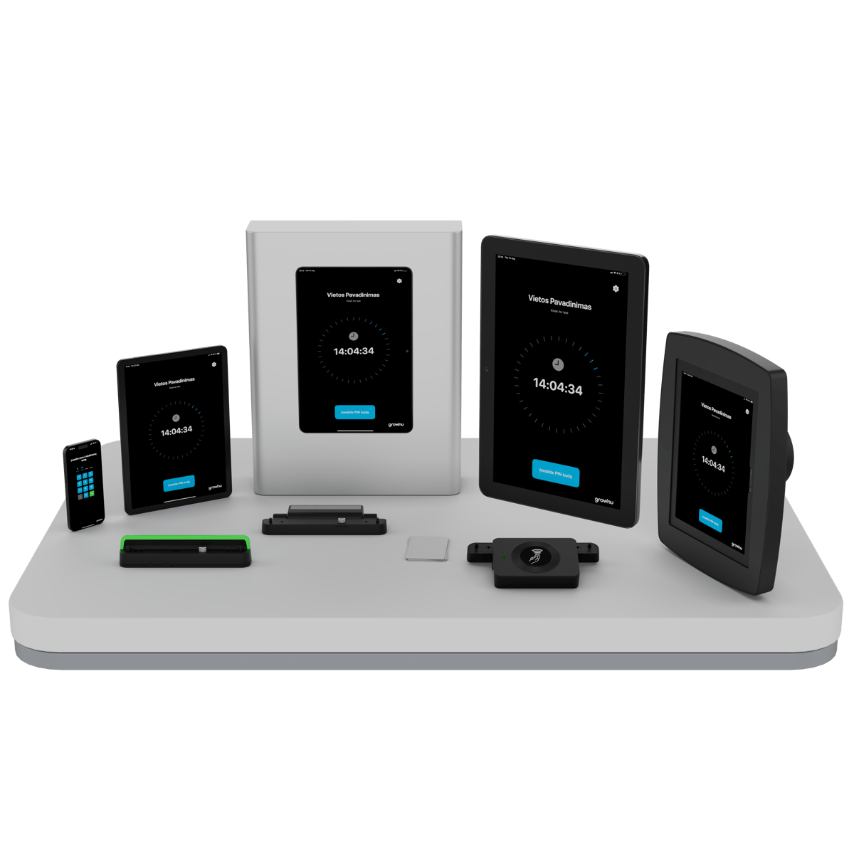 Grownu darbo laiko registravimo terminalų rinkinys