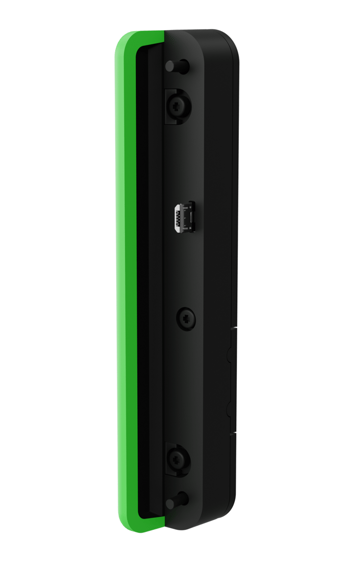 LED žalia šviesa – aktyvios darbo sesijos indikacija