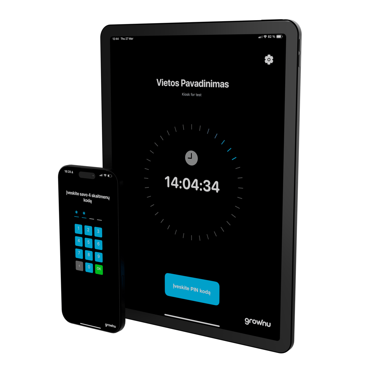 Grownu darbo laiko registravimo terminalų rinkinys