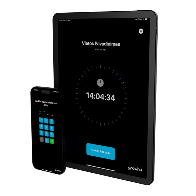 Darbo laiko registravimo terminalas iOS ar Android mobilioje programėlėje