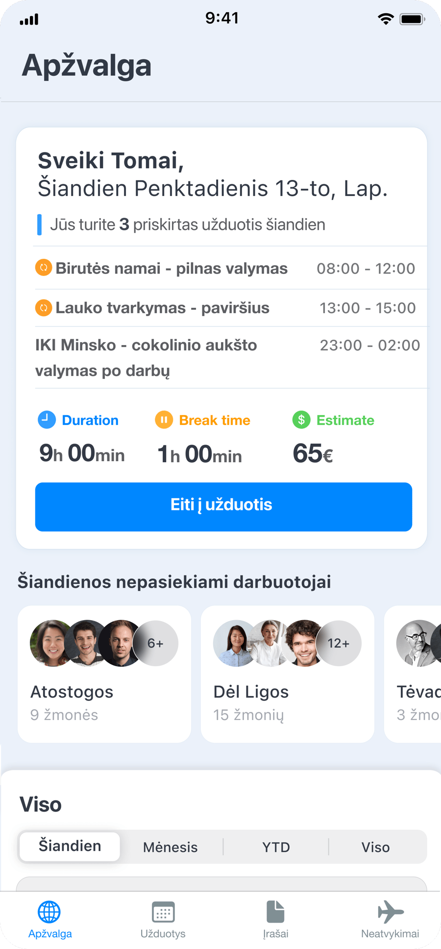 Darbuotojas: mobilus užduočių grafikas