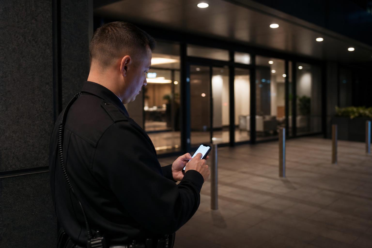 Apsaugos darbuotojas telefonu fiksuoja incidento nuotrauką ir pastabas